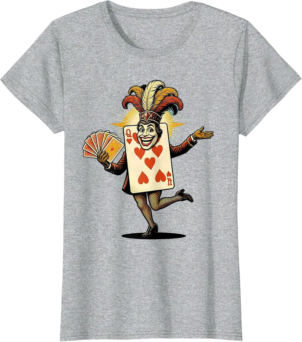 Life of a Showgirl Dancing Playing Cards Art T-Shirt - Heather Grey