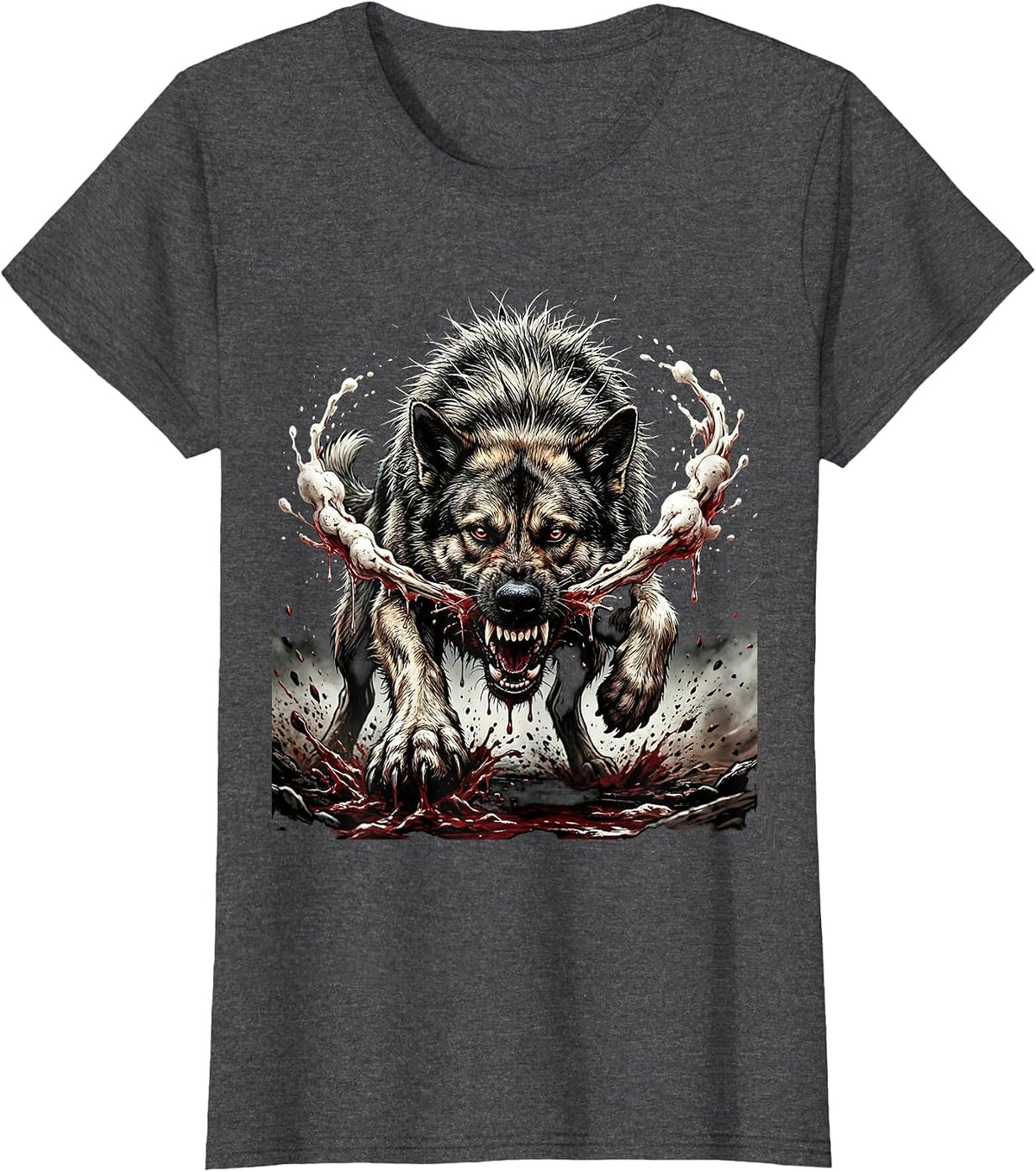 Women's Feral Rabid Dog Running Graphic Design T-Shirt - Dark Heather Grey