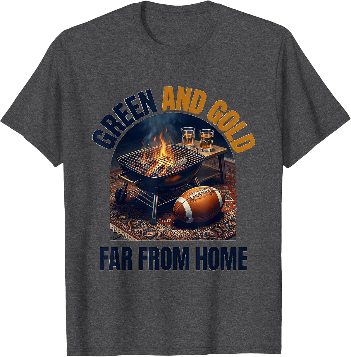 Men's Green And Gold Far From Home Rugby Bokke South African Pride T-Shirt - Dark Heather Grey