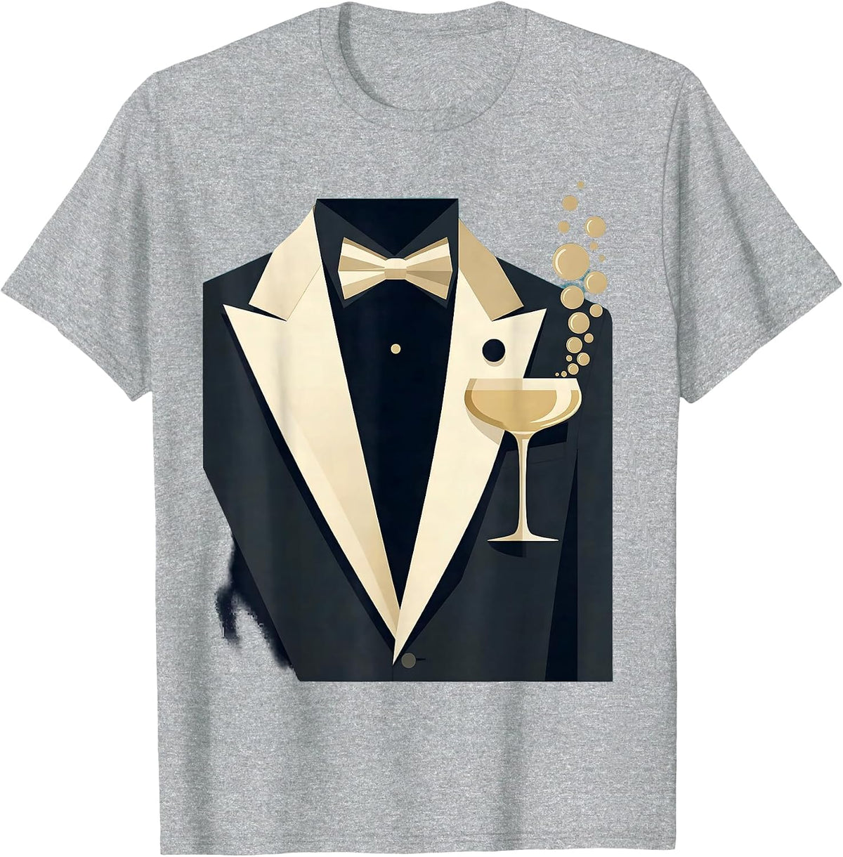 Men's Tuxedo Lapel Champagne Glass Graphic Tee T-Shirt - Heather Grey