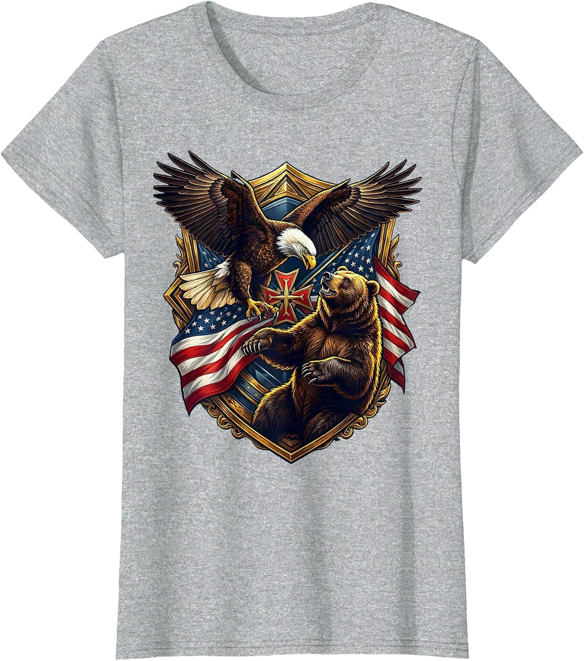 Women's Bald Eagle vs Bear American Wildlife Showdown T-Shirt - Heather Grey