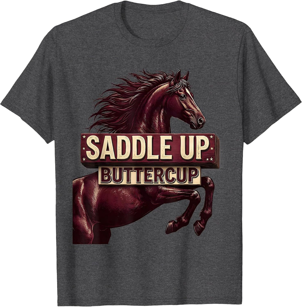 Men's Saddle Up Buttercup Horse Riding Design T-Shirt - Dark Heather Grey