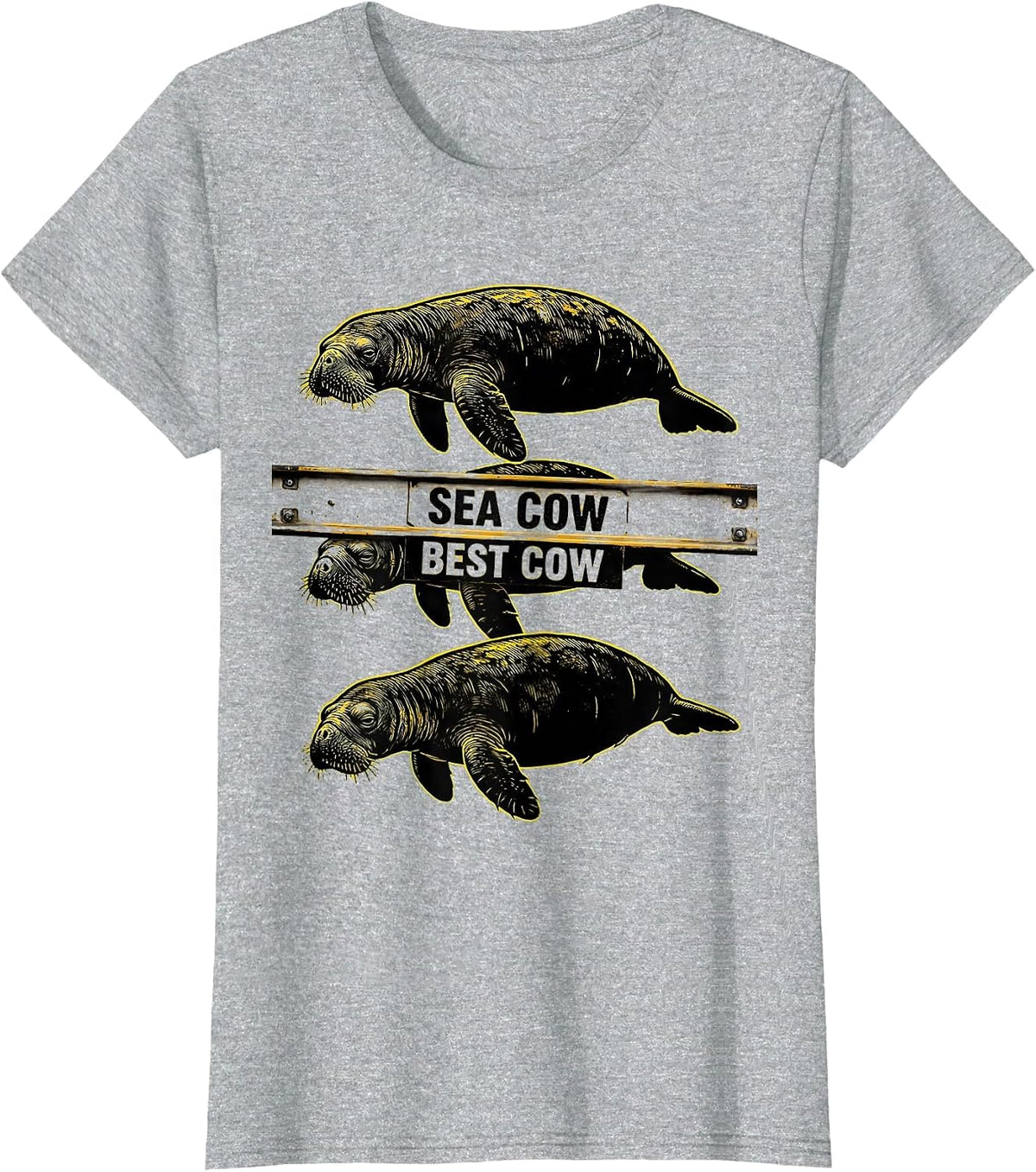Sea Cow Best Cow Funny Manatee Lover Ocean Animal Humor T-Shirt - Heather Grey