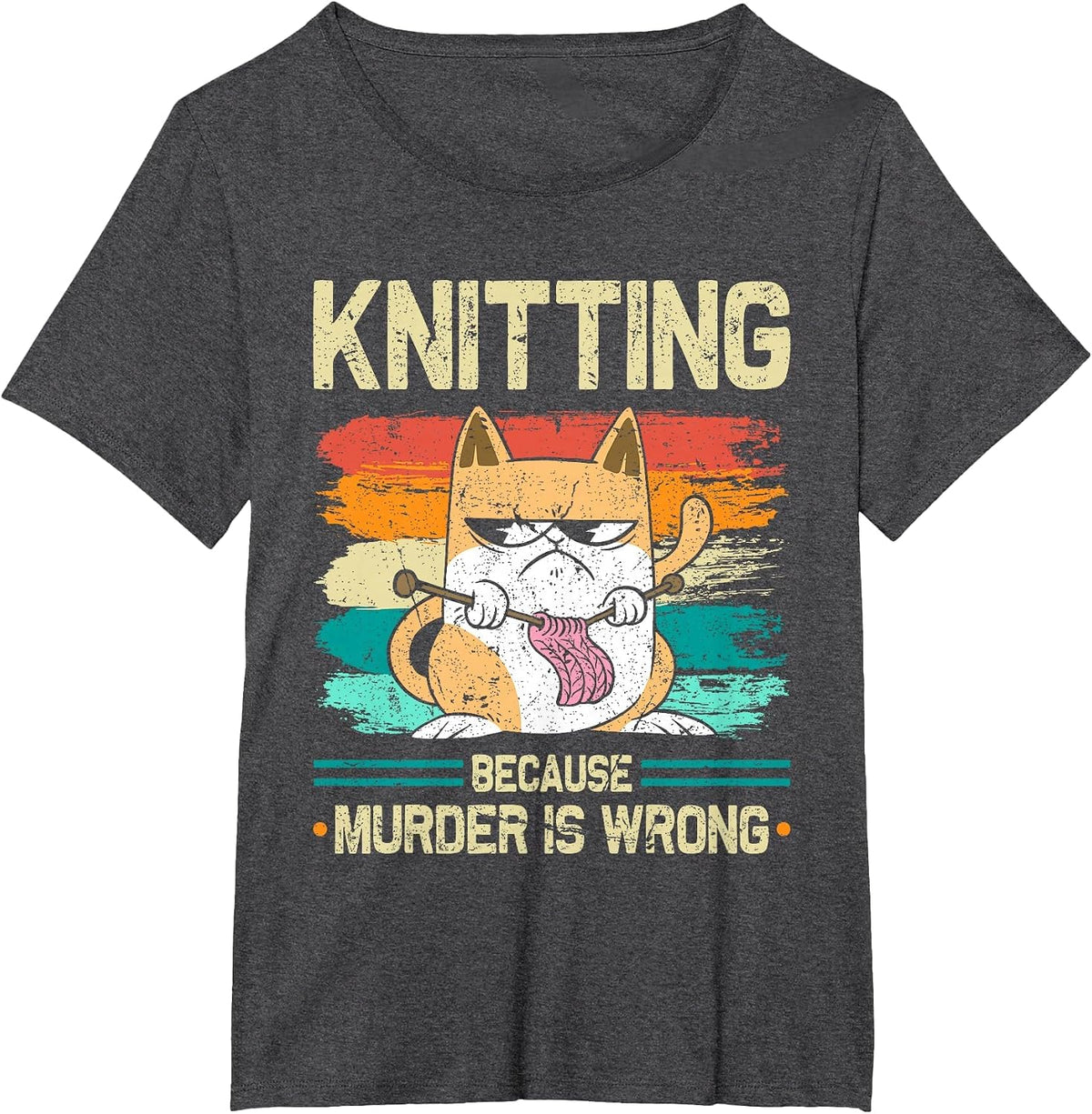 Knitting Because Murder is Wrong Cat Knits T-Shirt - Dark Heather Grey