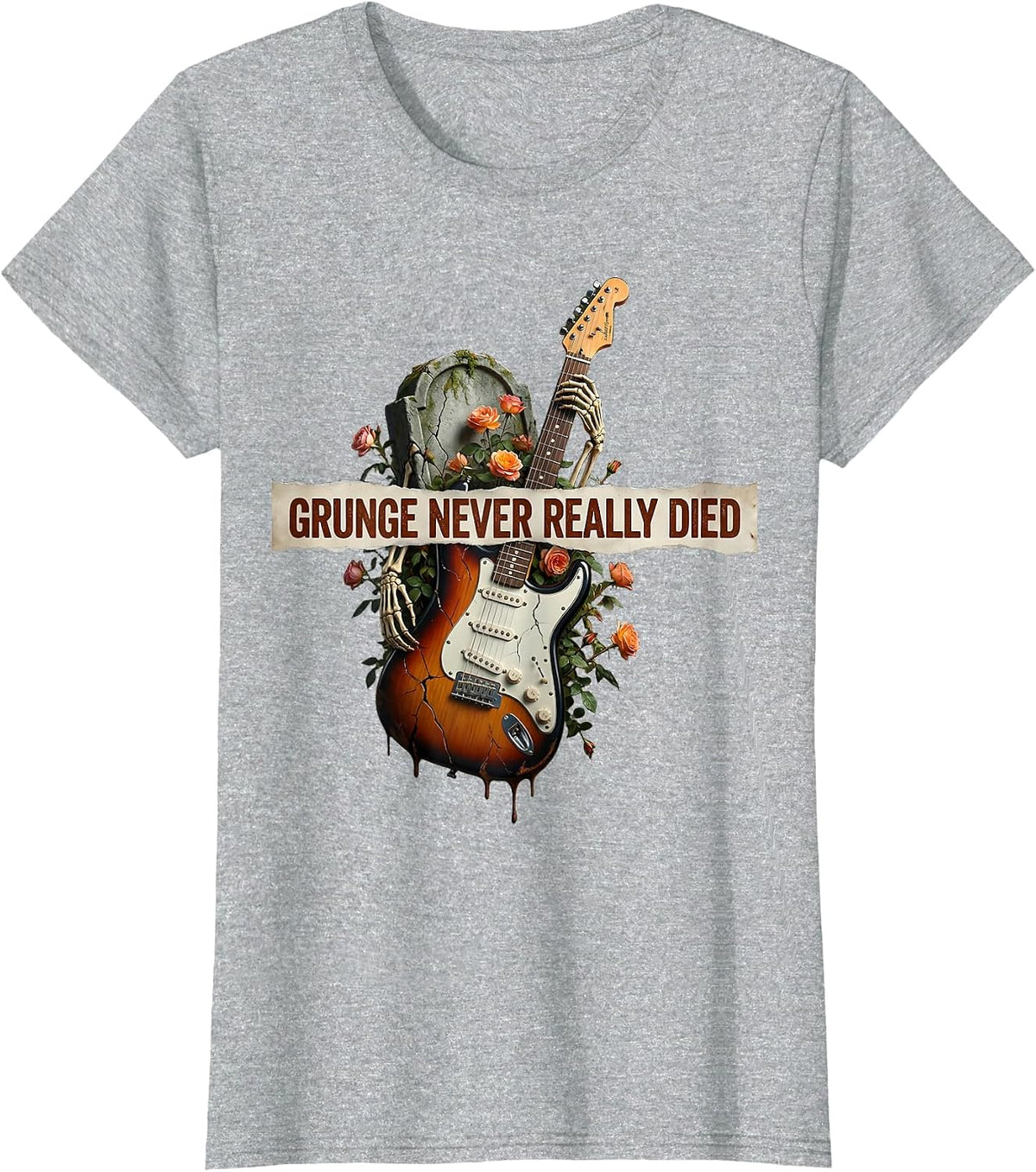 Grunge Never Really Died Rock Music Design T-Shirt - Heather Grey