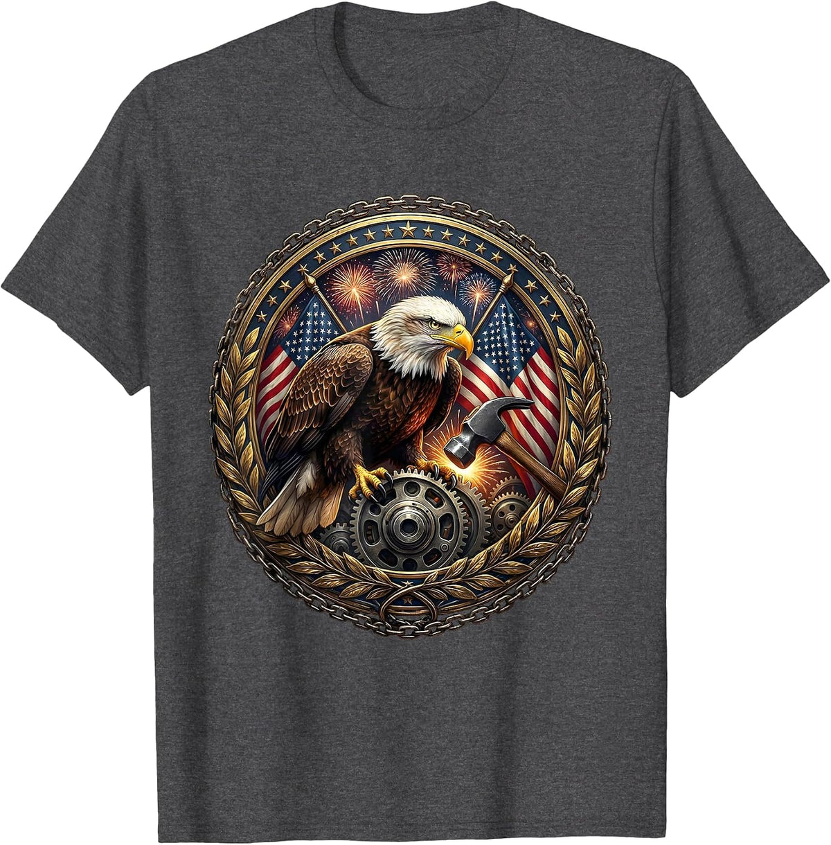 Men's Valley Forge Automotive Blacksmith Hammer Timing Gear T-Shirt - Dark Heather Grey