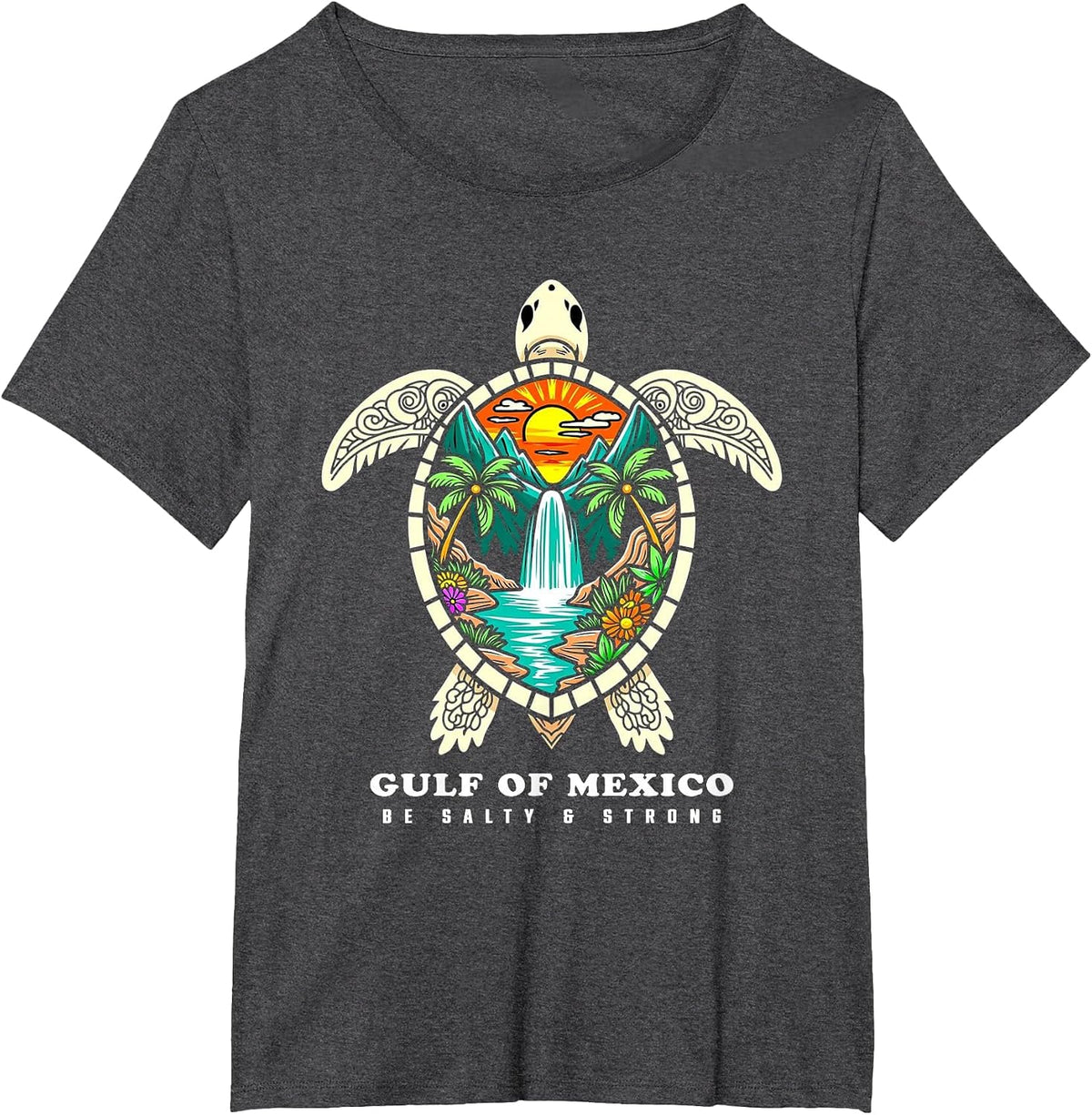 Retro Vintage Turtle Gulf of Mexico Be Salty and Strong T-Shirt - Dark Heather Grey