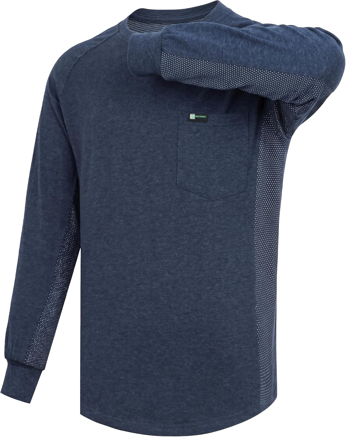 BOCOMAL Non FR- Men's Work Shirts, Long Sleeve Breathable Mesh, Relaxed Fit - Heather Navy