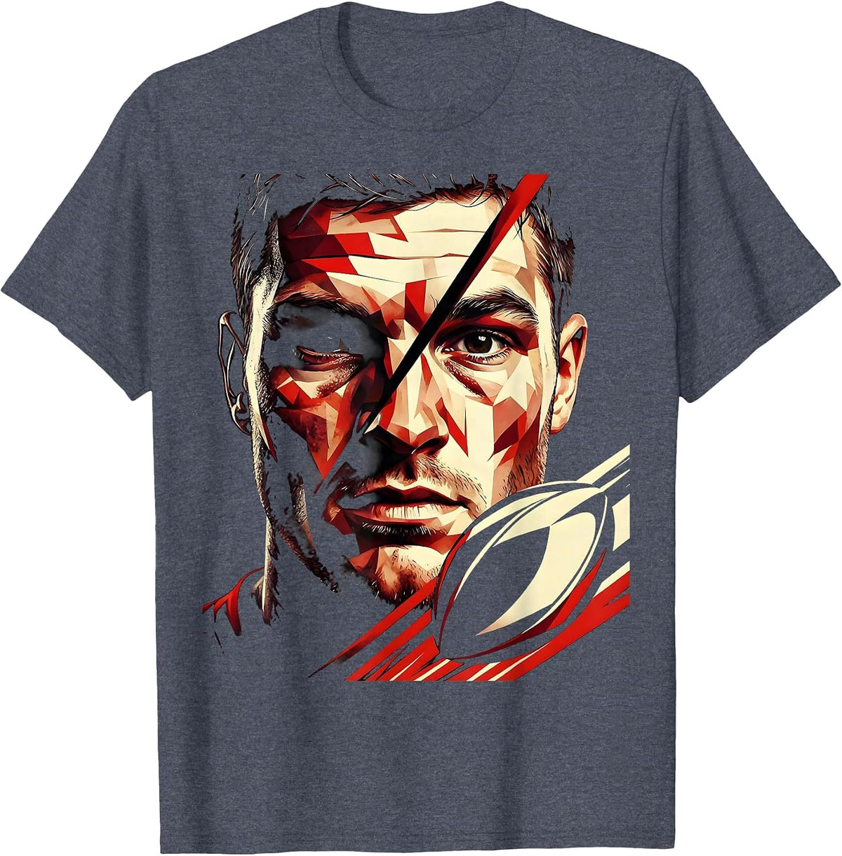 Rugby Tough Player Broken Nose Black Eye Portrait T-Shirt - Heather Blue