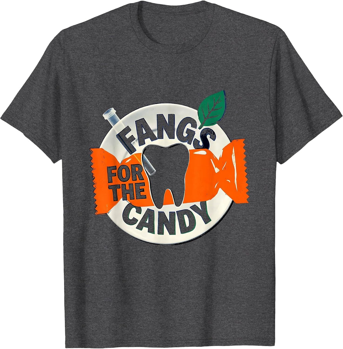 Fangs For The Candy Funny Dental Hygienist Halloween Humor T-Shirt - Dark Heather Grey