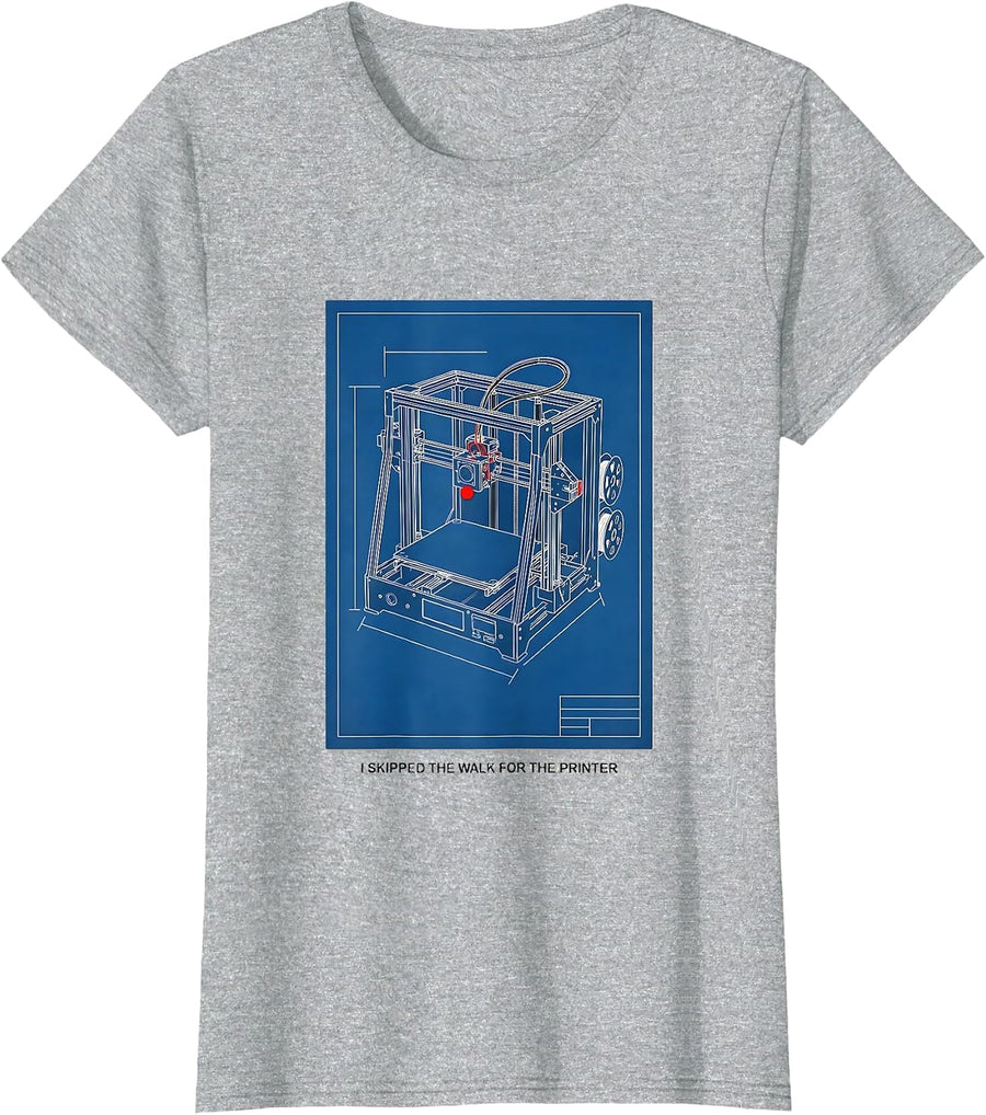 I Skipped The Walk For The Printer Funny 3D Printing Geek T-Shirt - Heather Grey