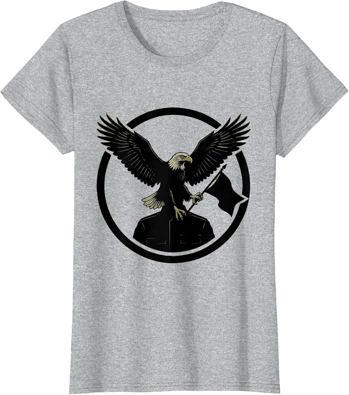 Camo Flag Eagle Soldier Chest Patriotic Design T-Shirt - Heather Grey