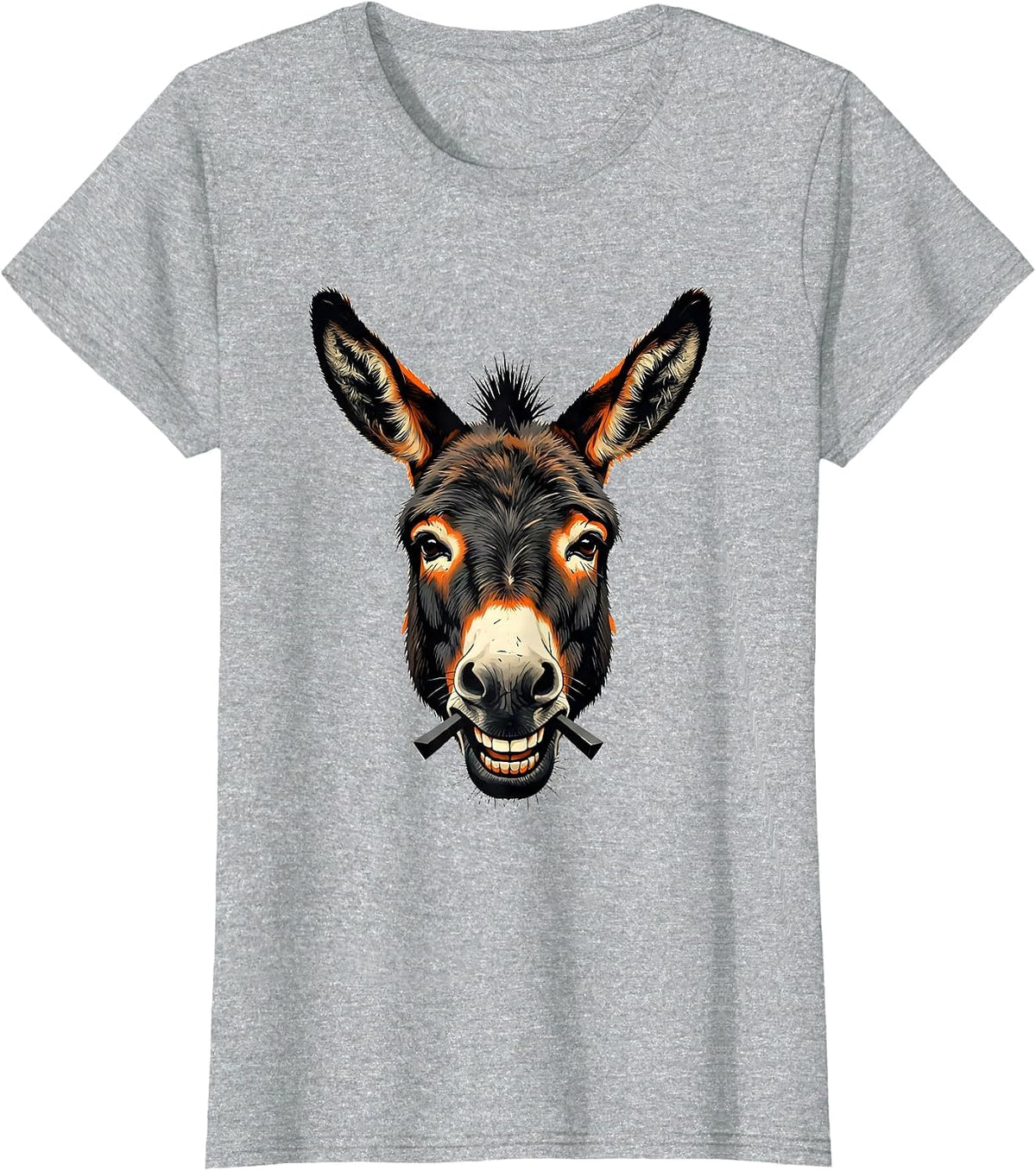 Women's Smart Donkey Head Stencil Graphic Animal Lover Humor T-Shirt - Heather Grey