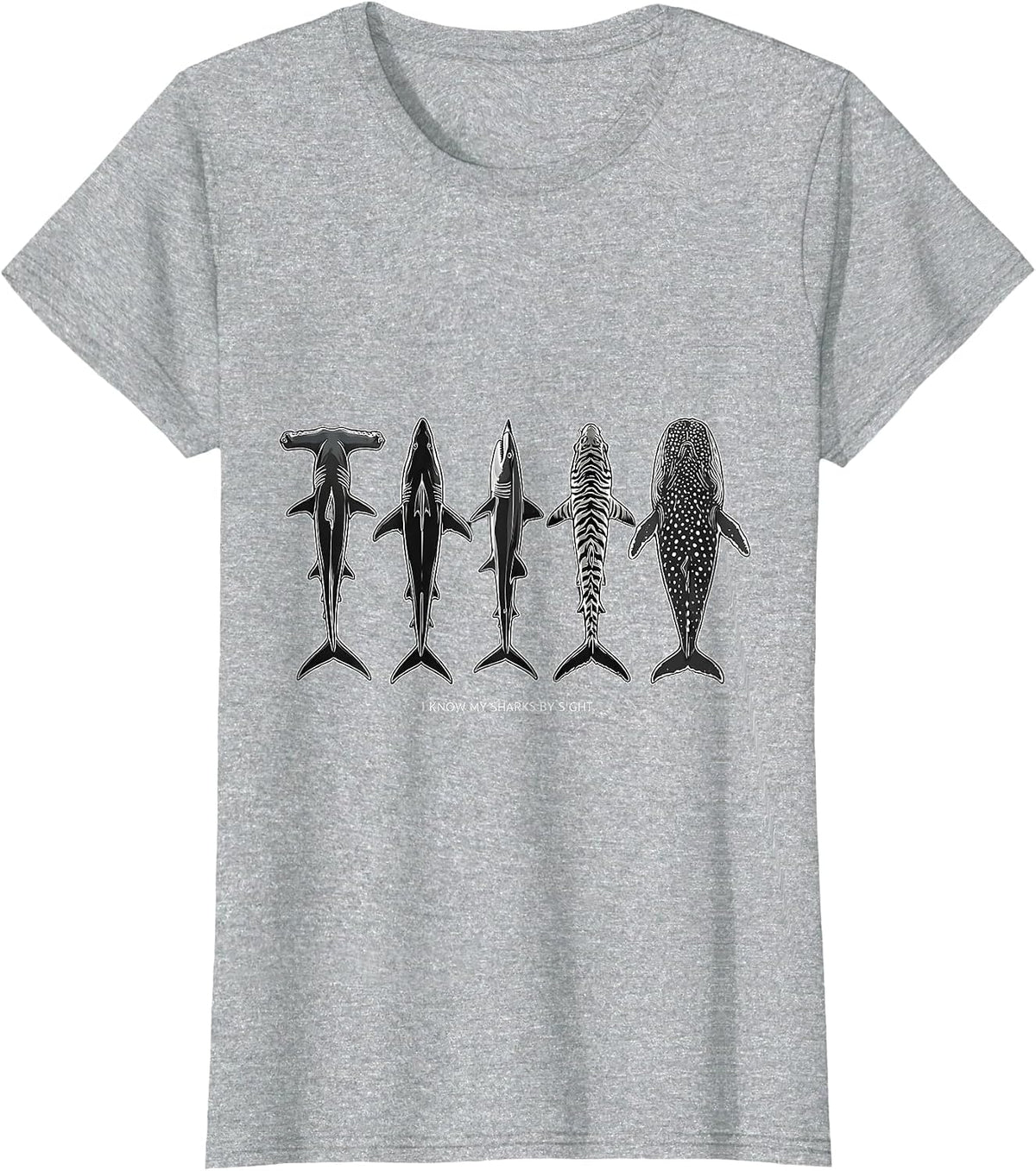 Women's I Know My Sharks By Sight Funny Shark Lover Ocean Wildlife T-Shirt - Heather Grey