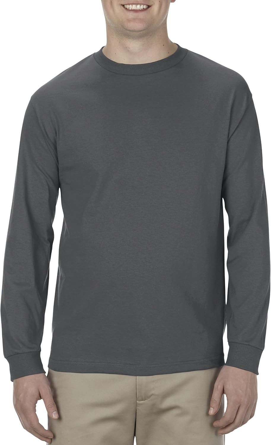 Alstyle Apparel AAA Men's Classic Cotton Long Sleeve T-shirt, Charcoal Heather, Medium - As Pictured