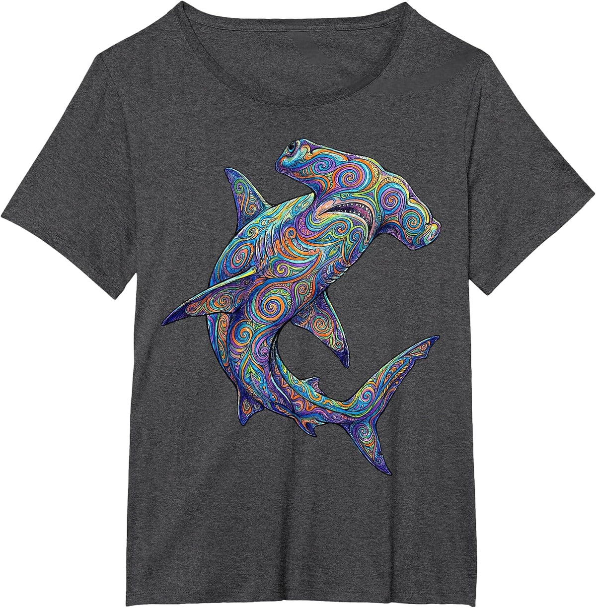 Colorful Hammerhead Shark Abstract Ocean Art Marine Life T-Shirt - Dark Heather Grey