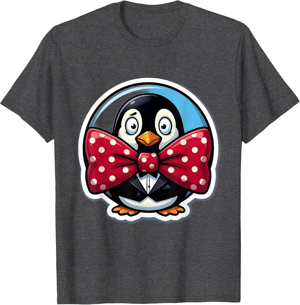 Giant Bow Tie Tiny Penguin Funny Novelty Graphic T-Shirt - Dark Heather Grey