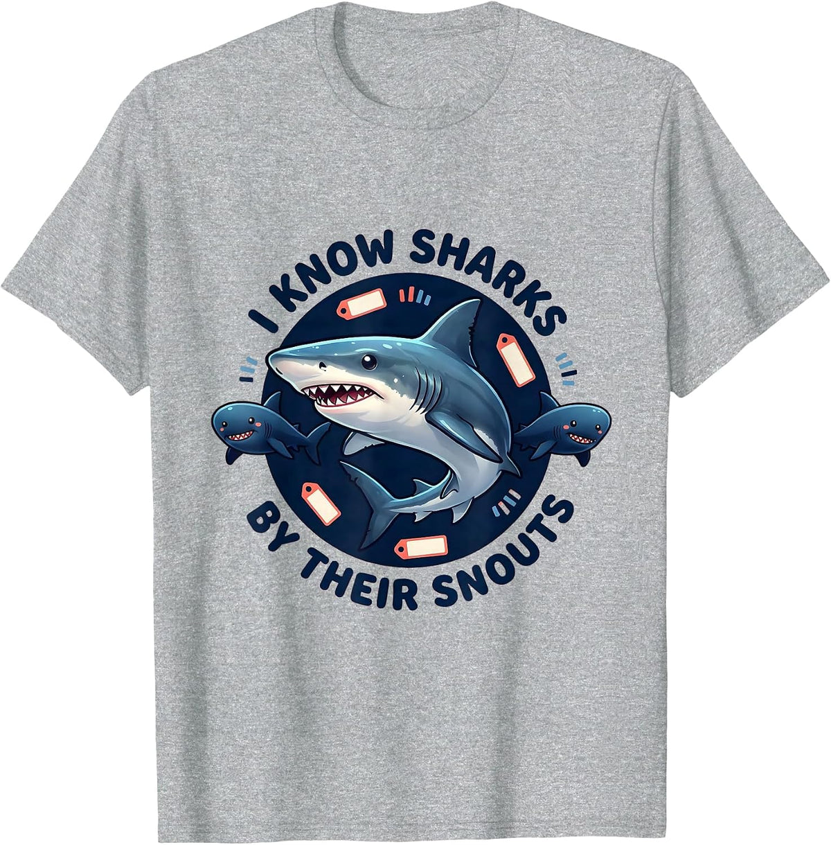 Men's I Know Sharks By Their Snouts Cute Kawaii Shark Lover Gift T-Shirt - Heather Grey