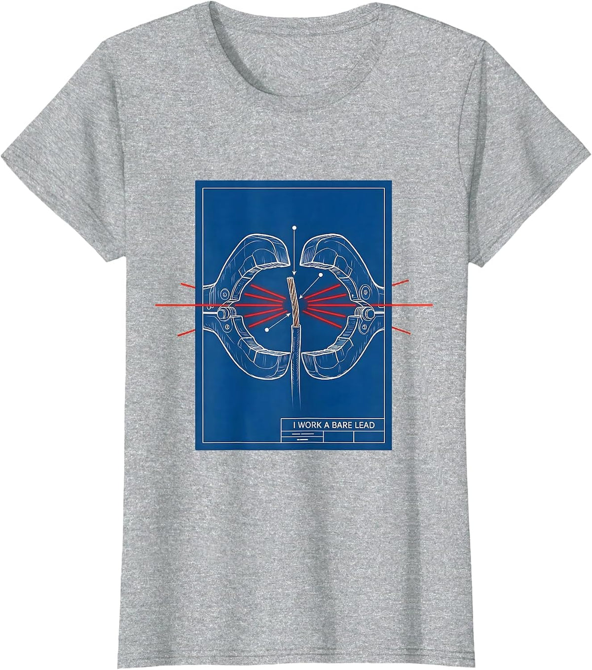 Women's I Work A Bare Lead Funny Electrician Lineman Skeleton Humor T-Shirt - Heather Grey