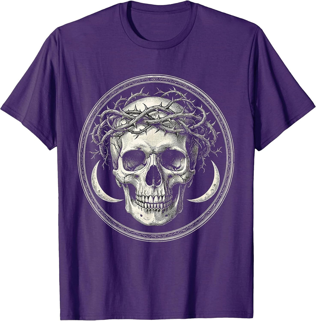 Skull Crowned With Dead Thorny Vines Gothic Art T-Shirt - Purple