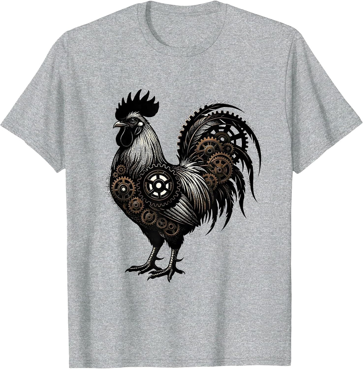 Men's Rooster Gear Illustration Mechanical Art Design T-Shirt - Heather Grey