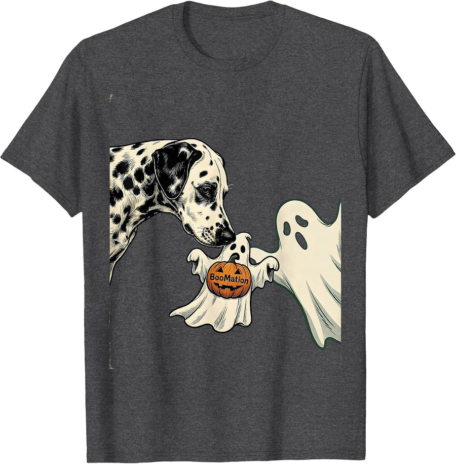 Men's BooMation Vintage Dalmatian Halloween Dog Lover Gift T-Shirt - Dark Heather Grey