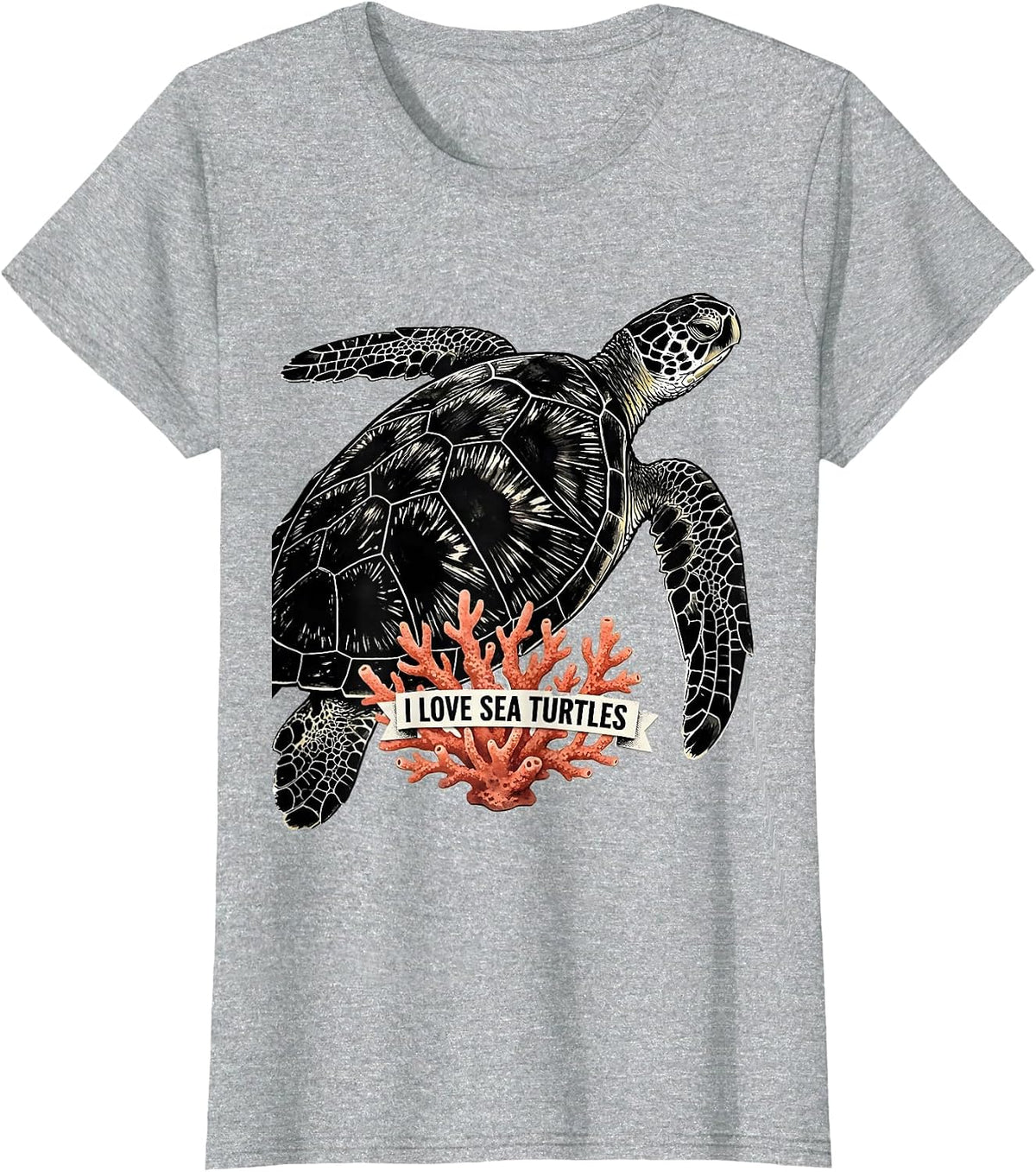 Women's I Love Sea Turtles Funny Ocean Wildlife Animal Lover Gift T-Shirt - Heather Grey