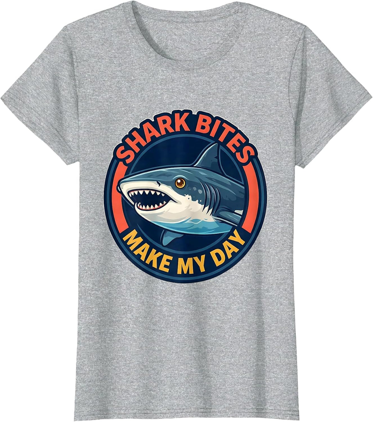 Shark Bites Make My Day Funny Shark Lover Ocean Wildlife T-Shirt - Heather Grey