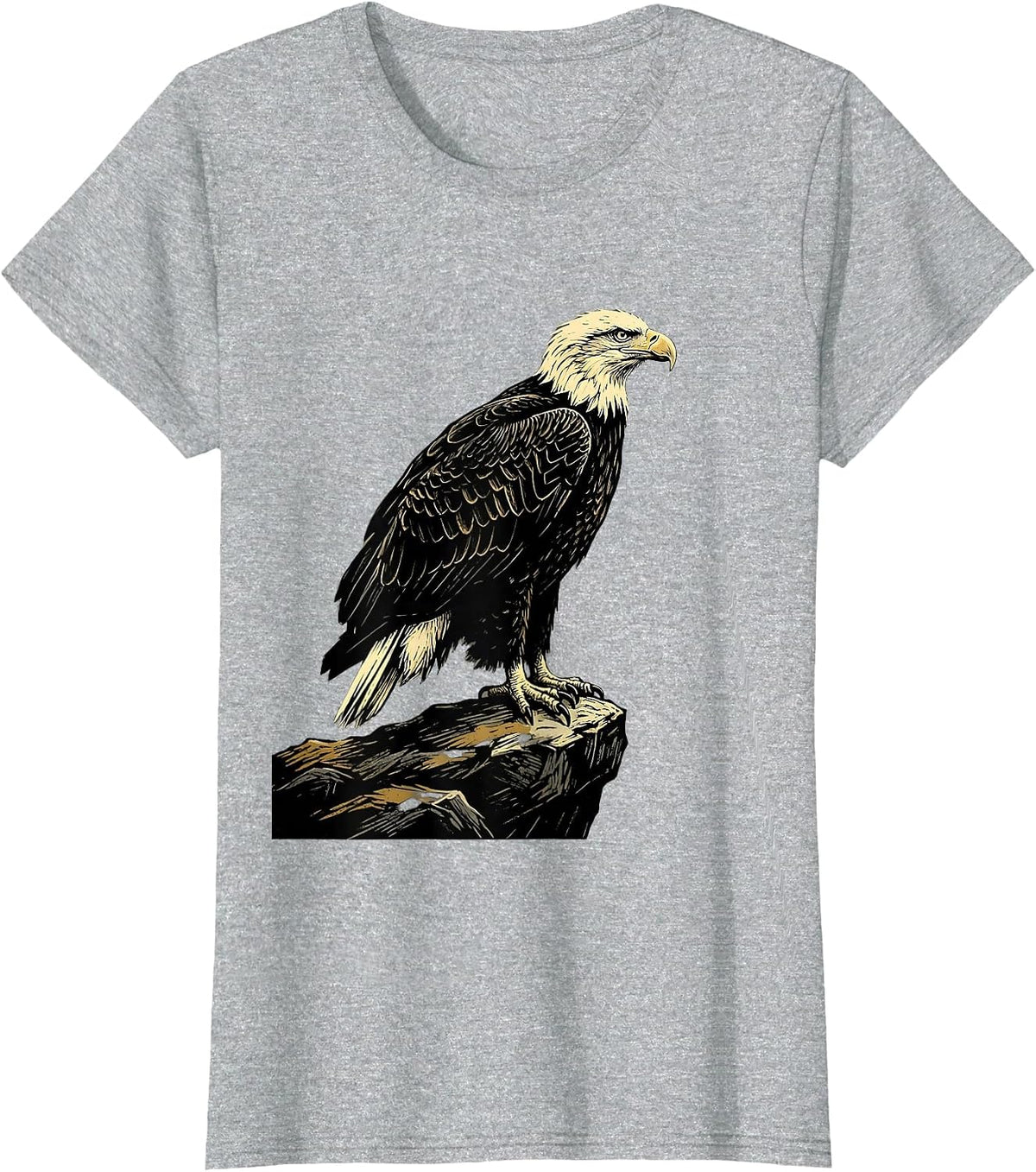 Women's Bald Eagle Linocut Wildlife Bird Lover Gift T-Shirt - Heather Grey