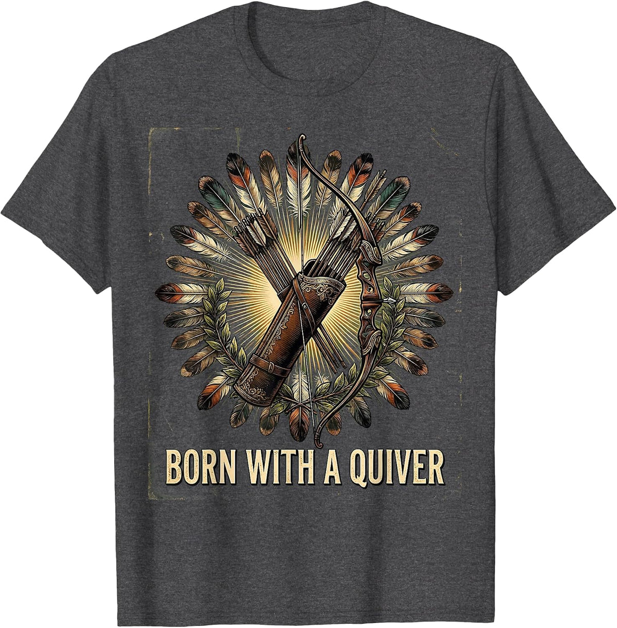 Born With a Quiver Archery Design T-Shirt - Dark Heather Grey