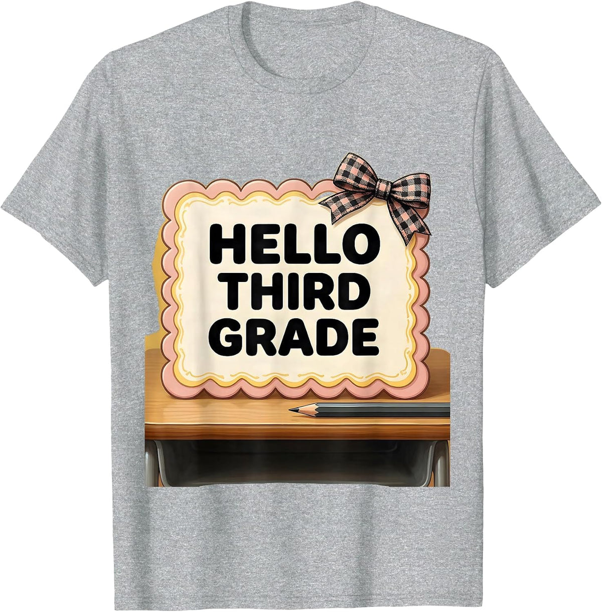 Men's Hello Third Grade Cute Coquette Back To School Pencil T-Shirt - Heather Grey
