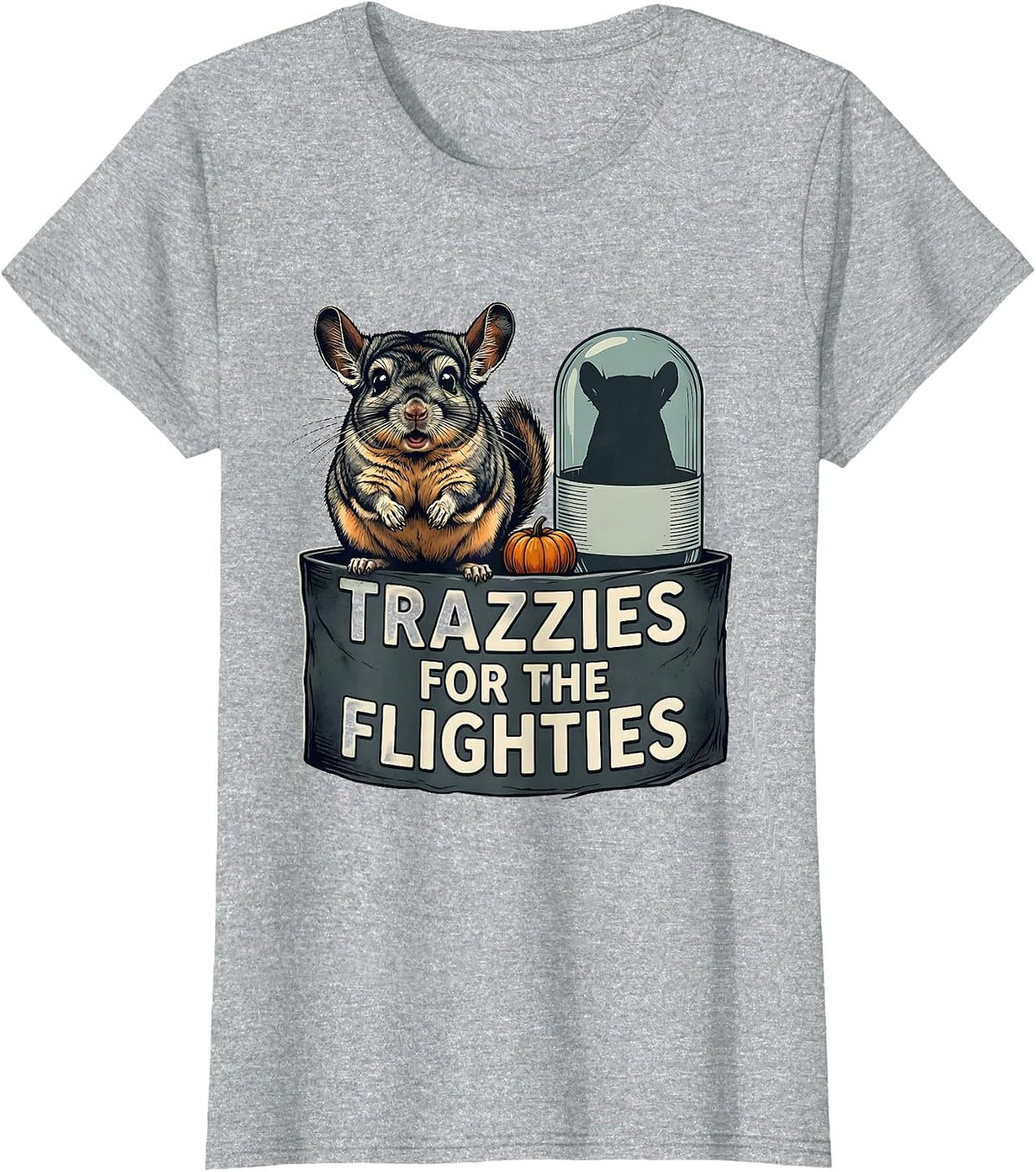 Women's Trazzies For The Flighties Funny Vet Tech Halloween Medicine T-Shirt - Heather Grey