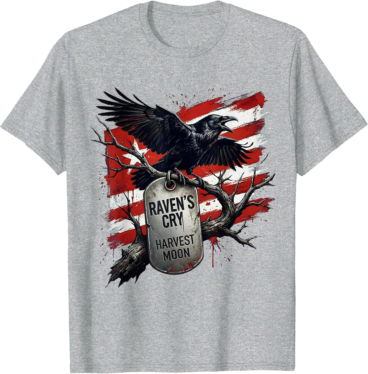 Men's Raven's Cry Harvest Moon Gothic Halloween Design T-Shirt - Heather Grey