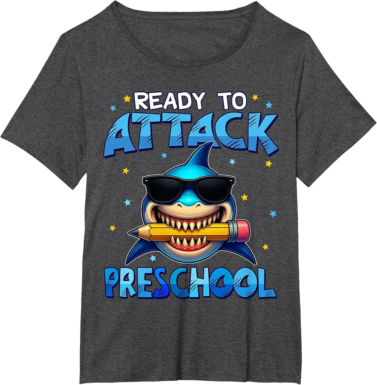 Ready to Attack Preschool Shark First Day of School Boys T-Shirt - Dark Heather Grey