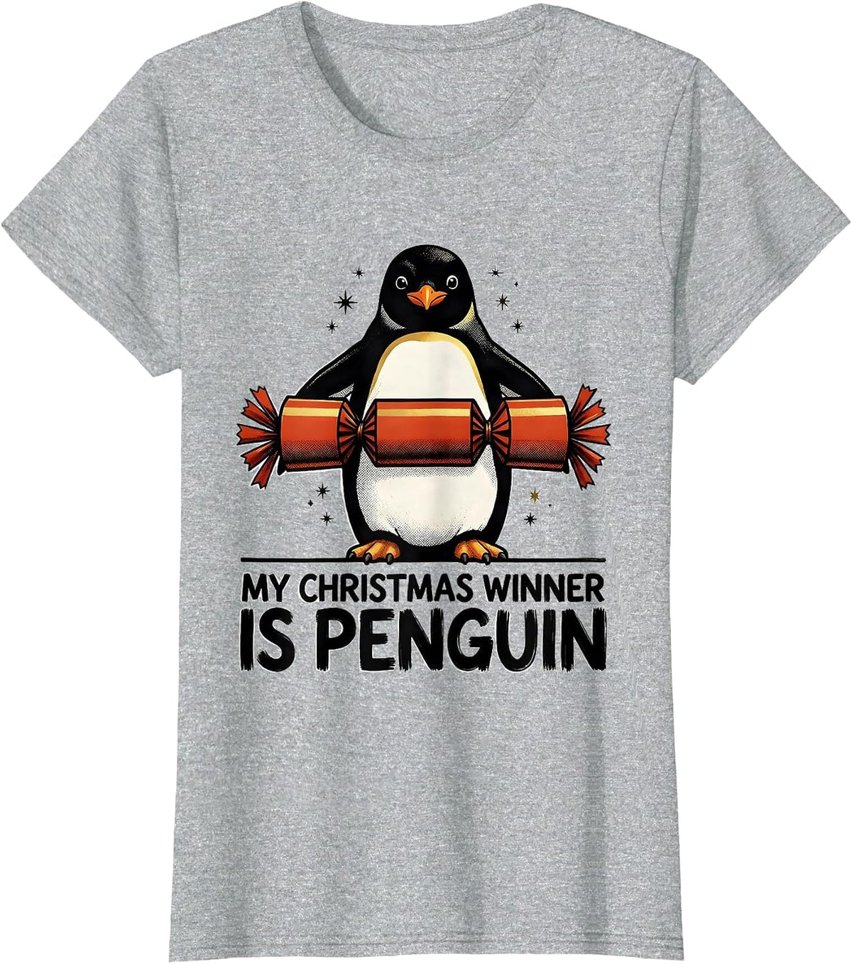 Women's My Christmas Winner Is Penguin Funny Penguin Lover Christmas T-Shirt - Heather Grey