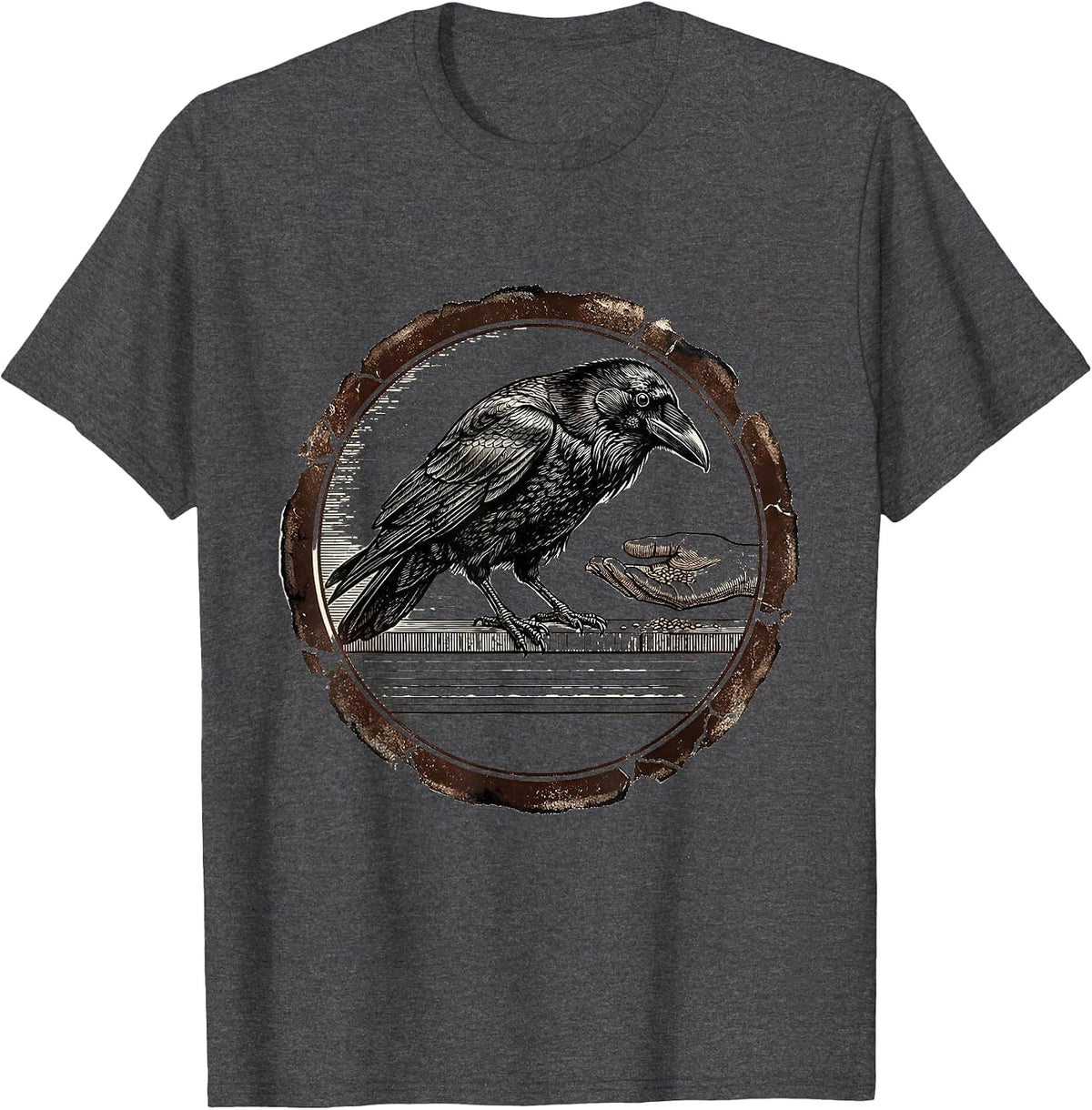 Men's Stamped Crow Seal Dark Humor Gothic Bird Lover T-Shirt - Dark Heather Grey