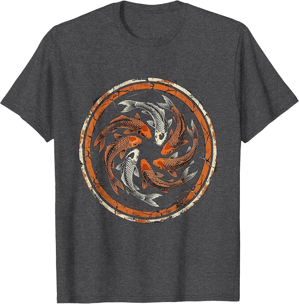 Men's Seven Koi Fish Spiral Art Design T-Shirt - Dark Heather Grey