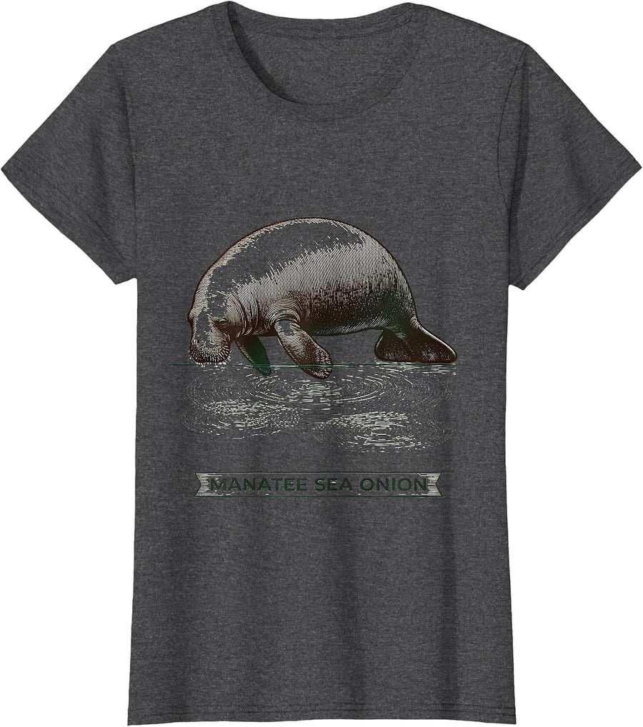 Women's Manatee Sea Onion Funny Manatee Lover Sea Animal Humor T-Shirt - Dark Heather Grey
