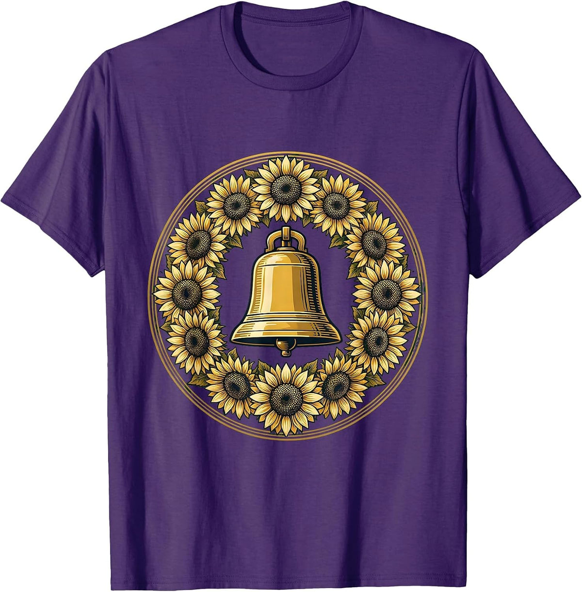 Elementary Teacher School Bell Sunflower Design T-Shirt - Purple
