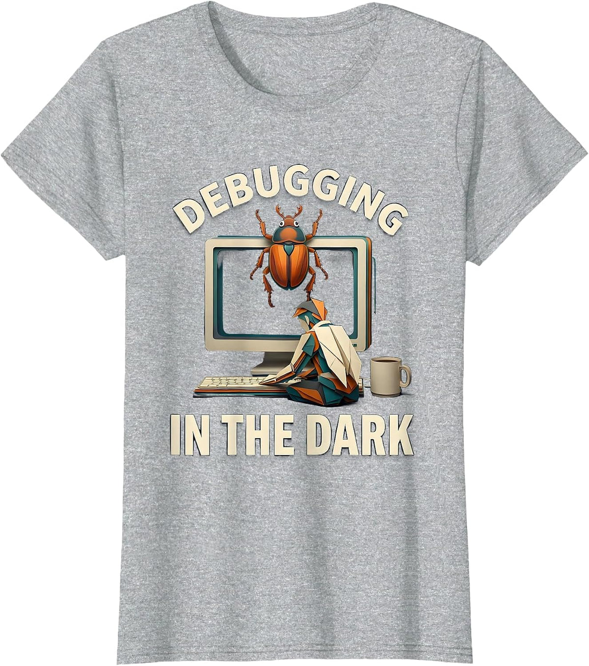 Debugging in the Dark Halloween Programmer Design T-Shirt - Heather Grey