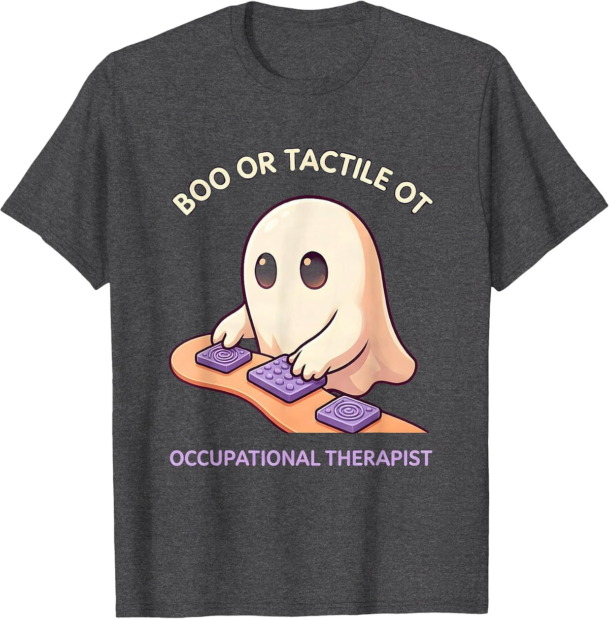 Men's Boo Or Tactile OT Cute Kawaii Ghost Occupational Therapist T-Shirt - Dark Heather Grey