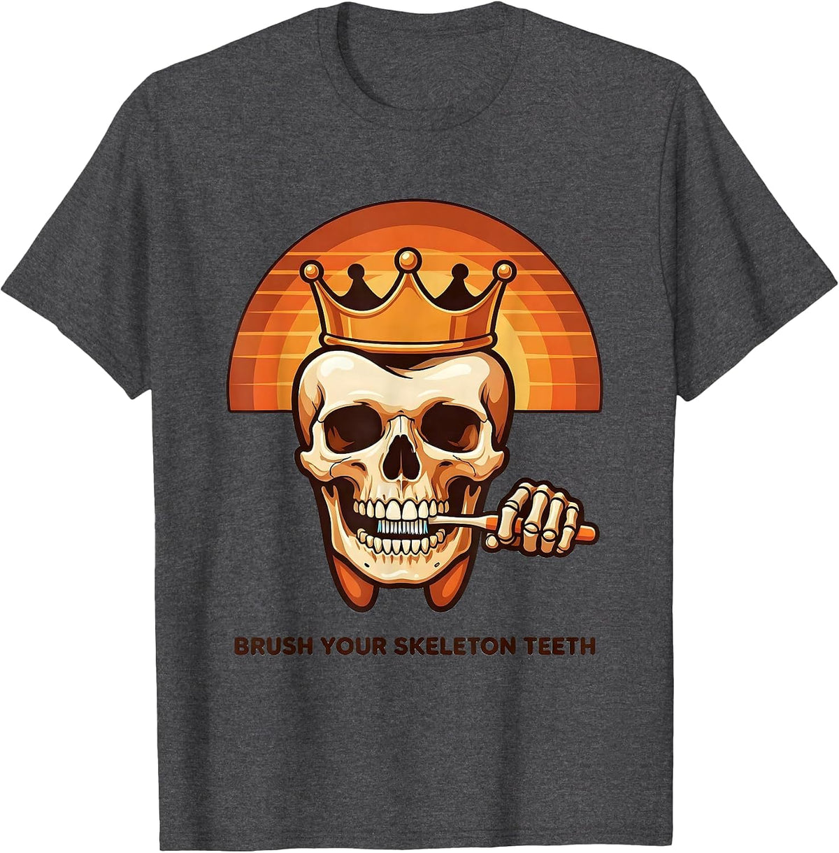 Brush Your Skeleton Teeth Retro 70s Dental Hygienist T-Shirt - Dark Heather Grey