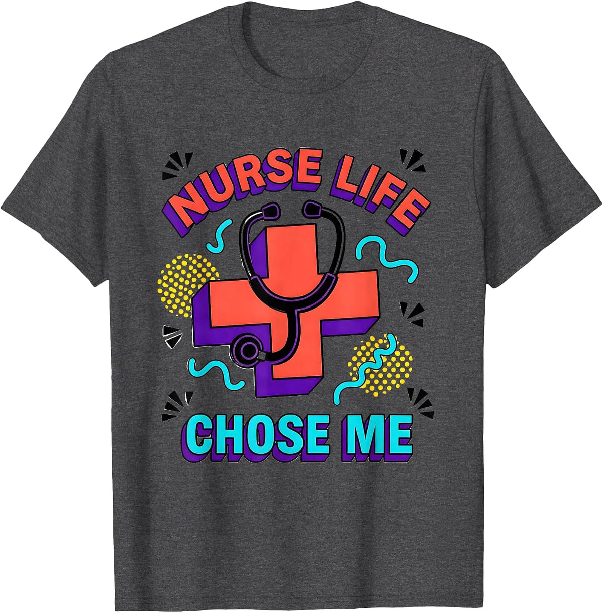 Men's Nurse Life Chose Me School Nurse Design T-Shirt - Dark Heather Grey