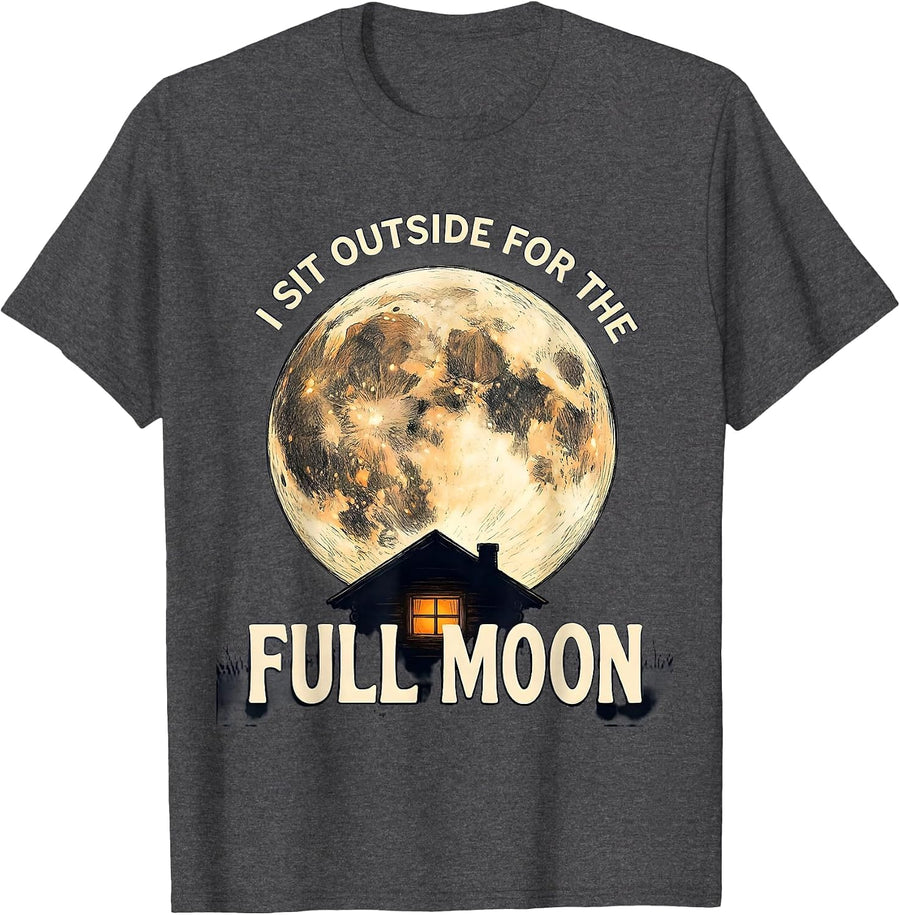 Men's I Sit Outside For The Full Moon Astronomy Celestial Lover T-Shirt - Dark Heather Grey