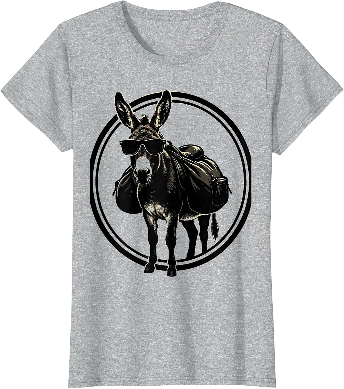 Cool Donkey Sunglasses Saddlebags Illustration T-Shirt - Heather Grey