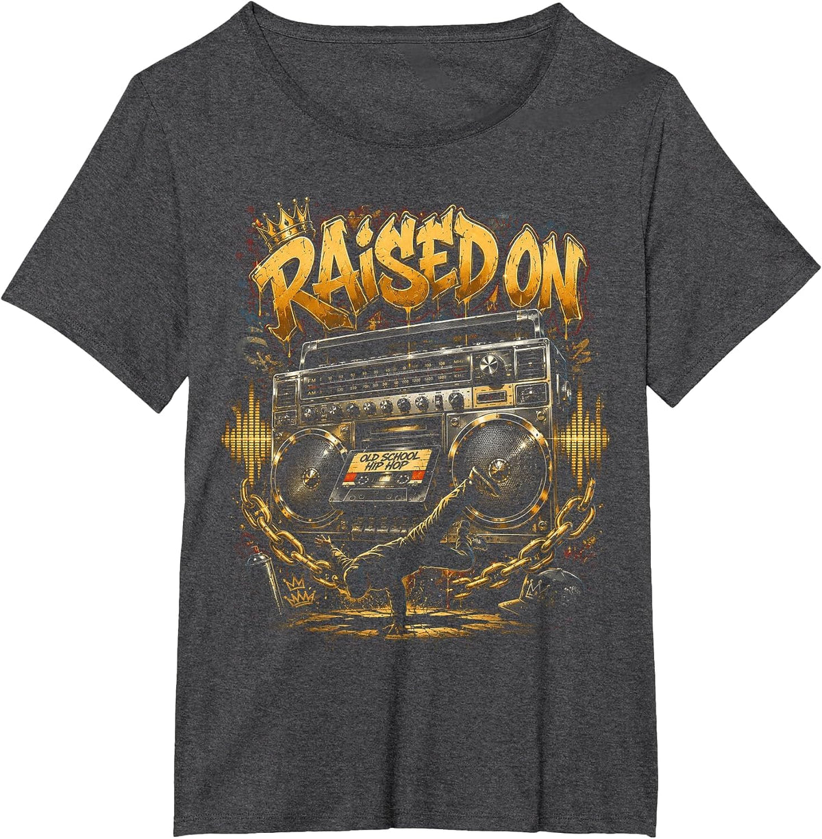 Raised On Old School Hip Hop Cassette Graffiti Rap T-Shirt - Dark Heather Grey