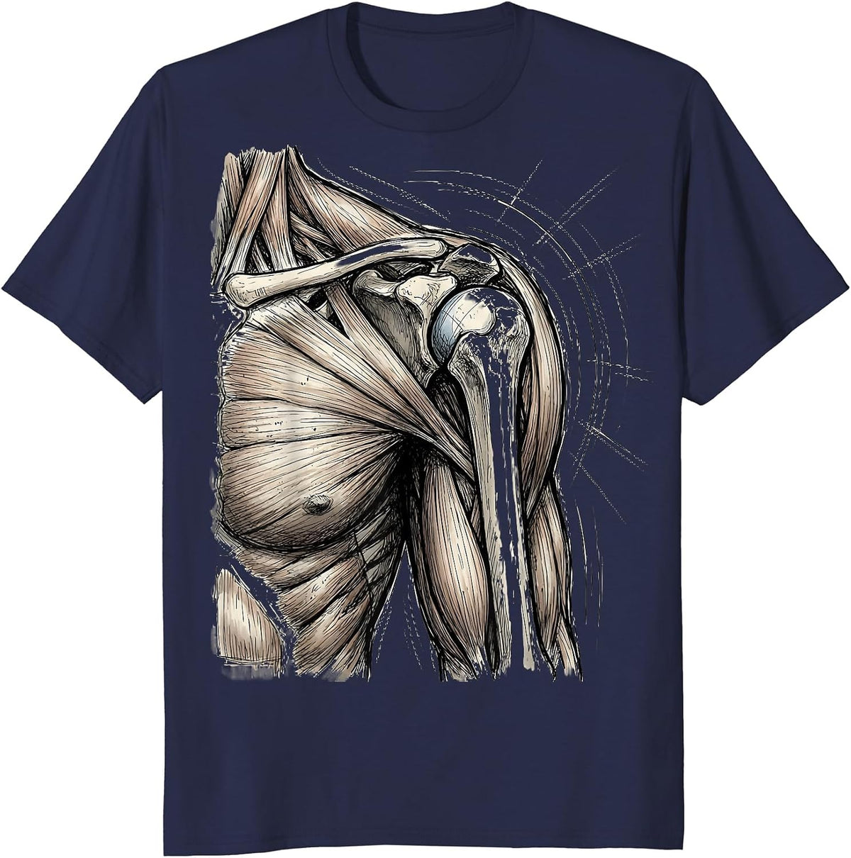 Anatomical Shoulder Motion Lines Physical Therapy T-Shirt - Navy Blue
