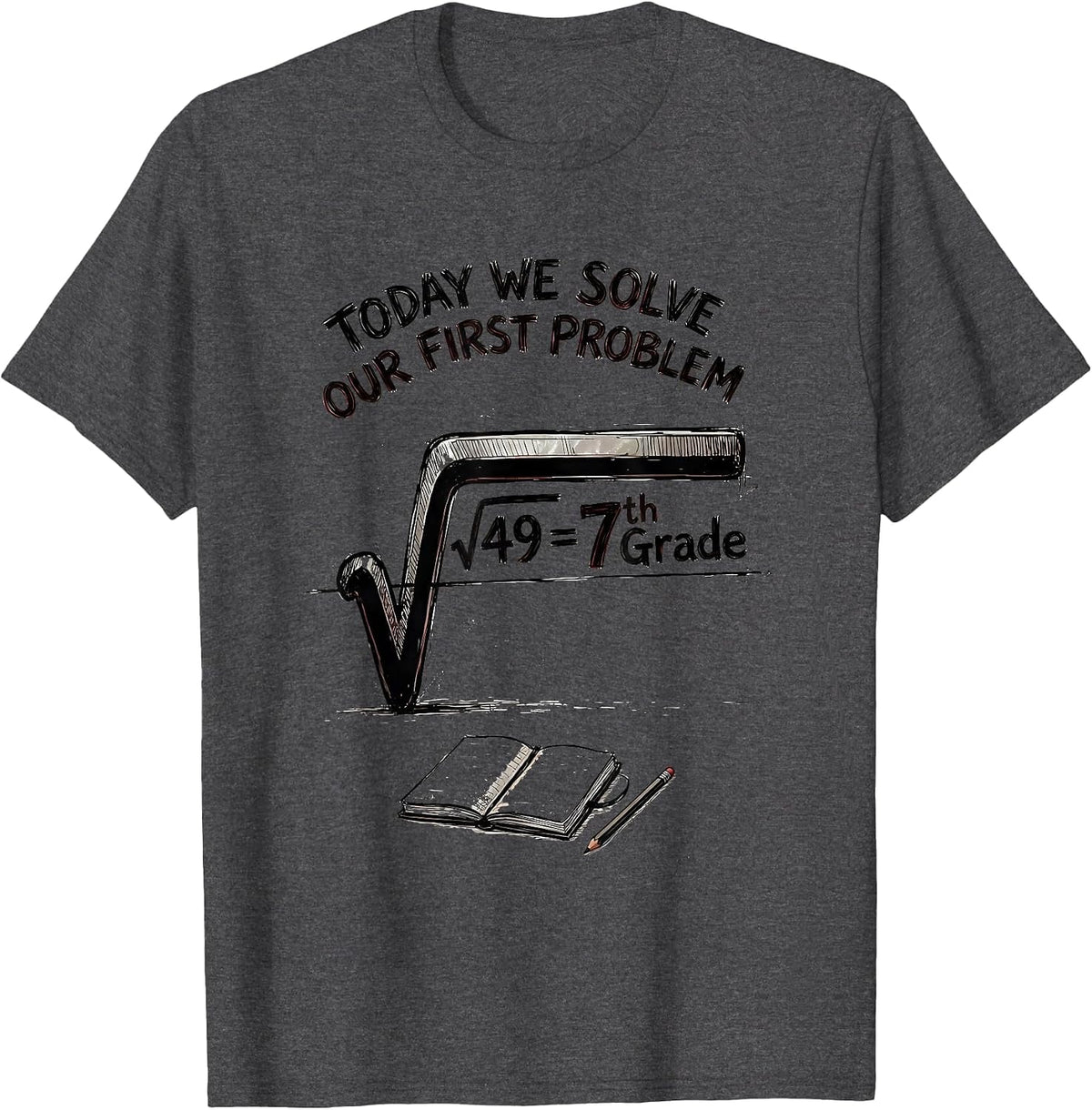 √49 = 7th Grade Today We Solve Our First Problem Math T-Shirt - Dark Heather Grey