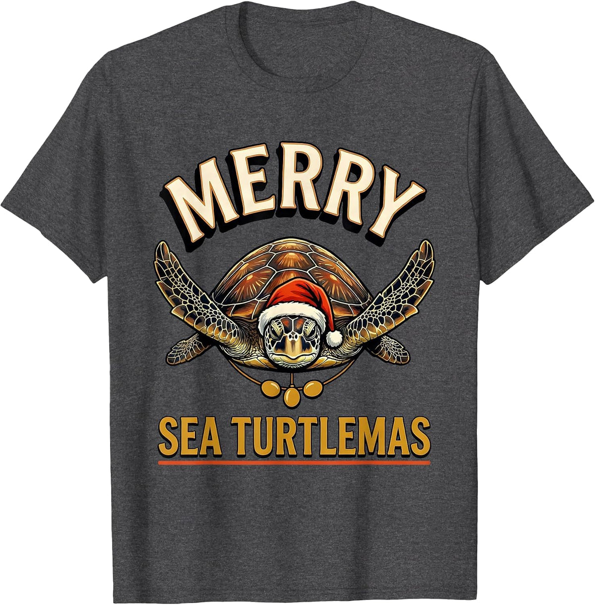 Men's Merry Sea Turtlemas Sign Painter Whimsical Sea Turtle Lover T-Shirt - Dark Heather Grey