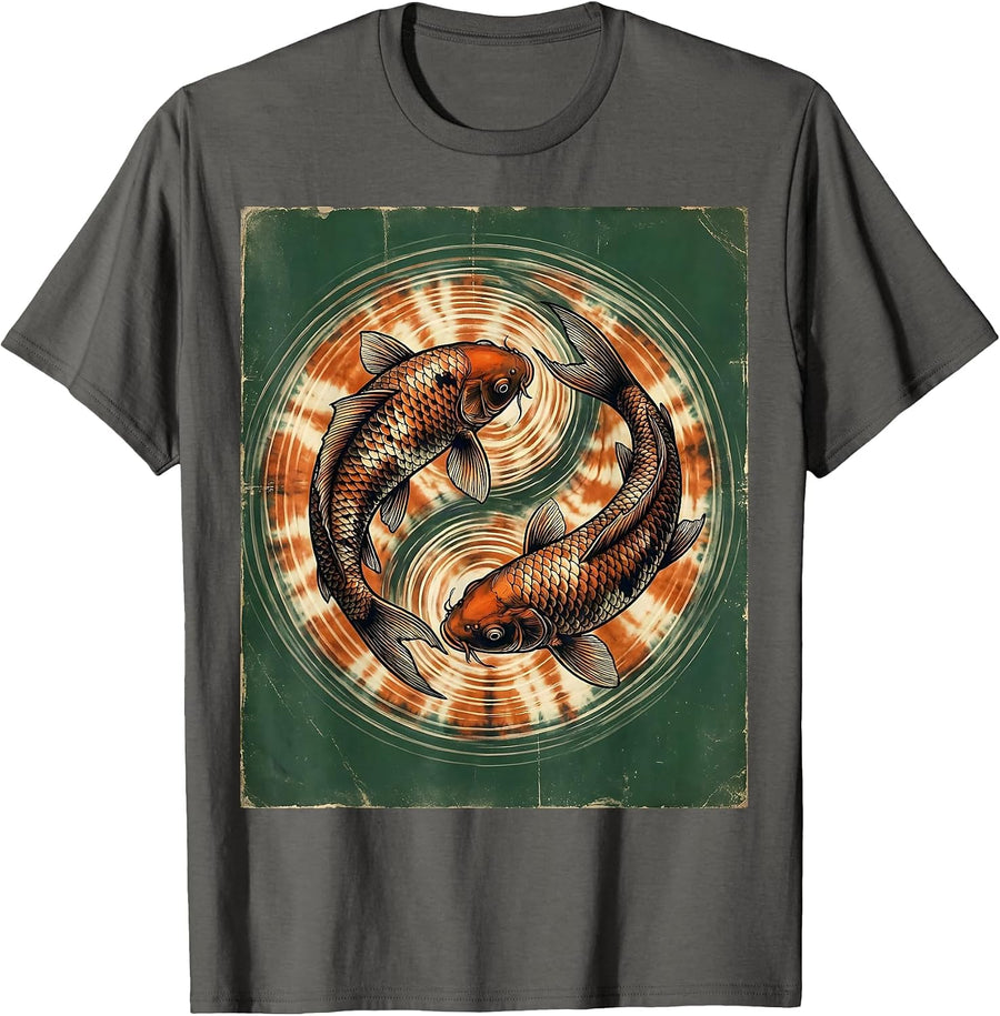 Koi Fish Tie Dye Ripples Graphic Design T-Shirt - Asphalt Grey